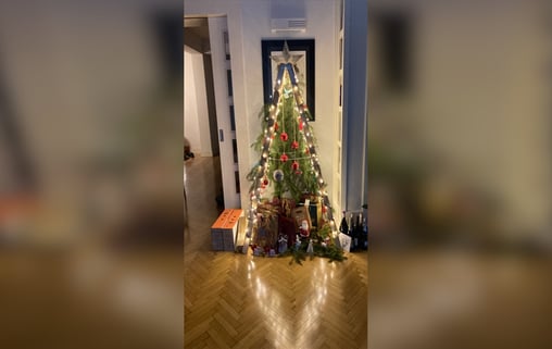 A Christmas tree made from a ladder.