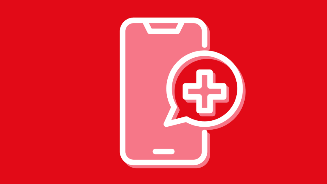 An icon-style illustration of a smartphone running a healthcare app.