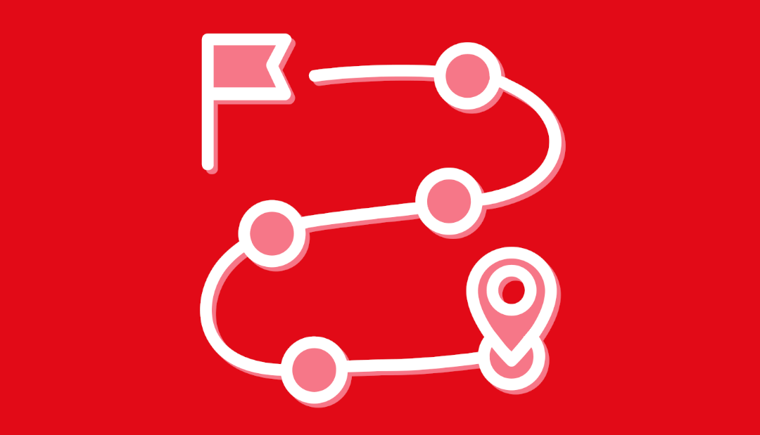 An icon-style illustration of a journey through various checkpoints.