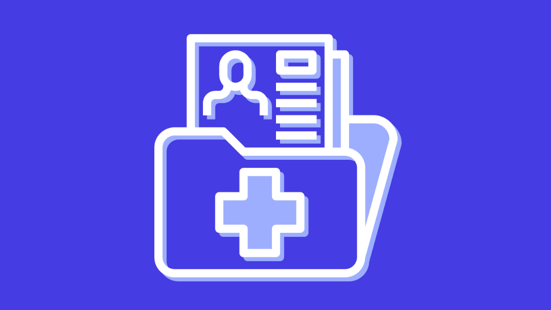 A flat icon style illustration of a patient record file.